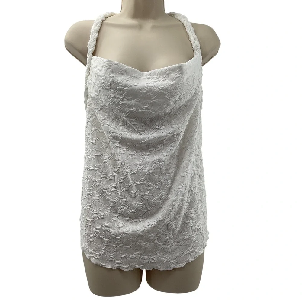 Free People White Textured Braided Halter Cowl Neck Top OB1704292 Womens Small - Picture 2 of 10
